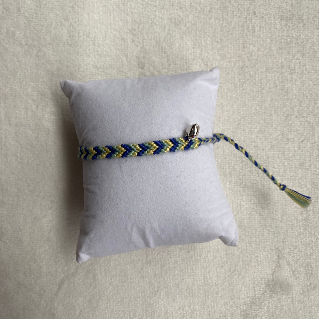 blue and yellow chevron with heart charm