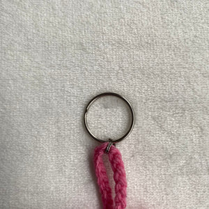 fluffy pink and white heart keychain